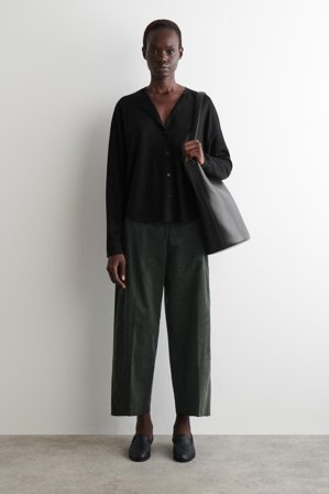 COS Women's Cropped Corduroy Trousers in Green
