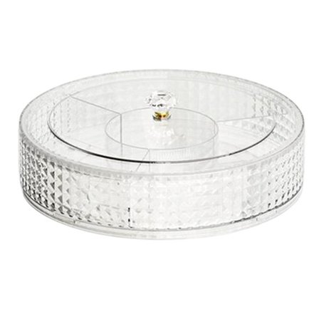 Frugtfad, med låg, rund fad til fødevarer, opbevaringsbeholder med rum, gennemsigtig arrangør til slik, frugt, nødder, snacks