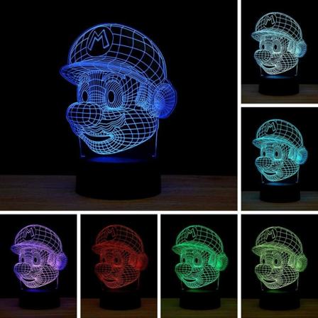 WJ 3D Illusion LED Natlampe, 7 Farver Gradual Change USB Bordlampe til Julegaver eller Hjemmeindretning (Mario) Mario
