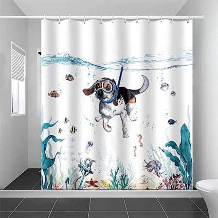 Sød dykkende hund bruseforhæng 180x180cm Ocean Animal Print B