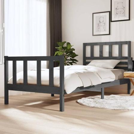 Vidaxl Sängram Grå Massivt Trä 100x200 Cm Grå