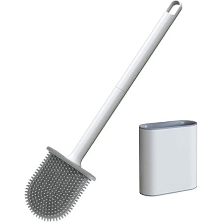 (Hvid), 1 pakke Professionel vægmonteret silikone toiletbørste S