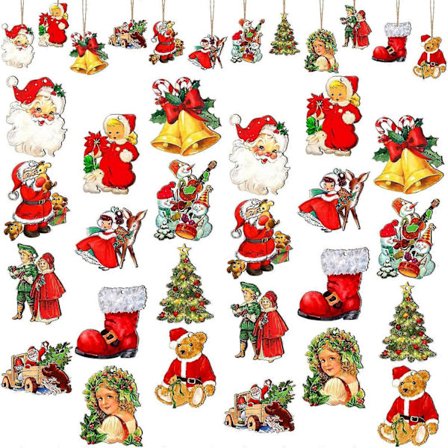 48 st Viktorianska Julgransdekorationer, Jul Viktoriansk Stil Trä Ornament Dekorationer Hängande Skyltar Hänge Vintage Juldekorationer