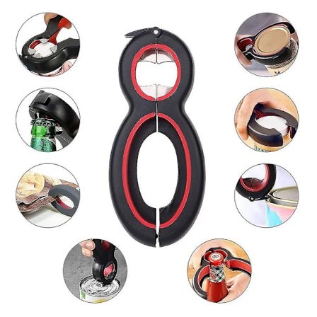 6-in-1-pullonavaaja, monitoiminen kansiavaaja, tölkinavaaja senioreille, työvoimaa säästävä keittiöön, ravintolaan, baariin