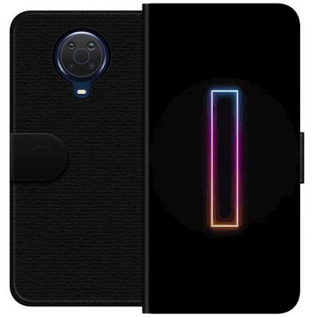 Yhteensopiva Lompakkokotelo Nokia Nokia G20 Minimalistinen neonkirjain I sateenkaaren väreissä tummaa taustaa vasten