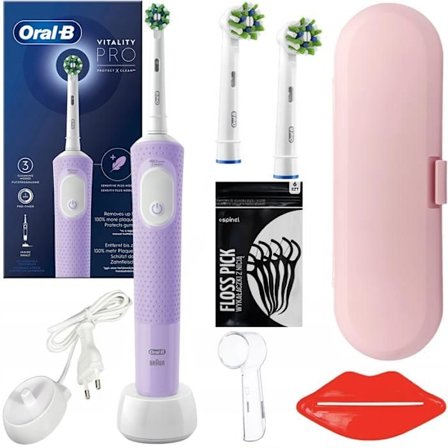 Elektrisk tandborste - Oral B - Vitality Pro Protect X Clean - 3 lägen - Etui - Borsthuvuden - Lila