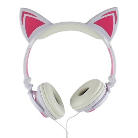 Led Hörlurar Med Kattöron - Vit Och Rosa Rosa