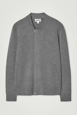 COS Men's Knitted Wool Bomber Jacket in Grey