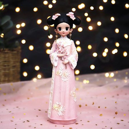 Kina Hanfu litet smycke 811-3AM medium med blomma i handen