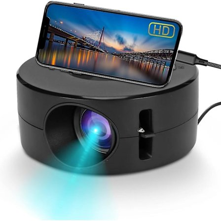 Mini LED-projektor, bærbar filmprosjektor for barnas gave, smart samme skjerm-projektor for smarttelefonnettbrett, HD-lommeprojektor med USB og R