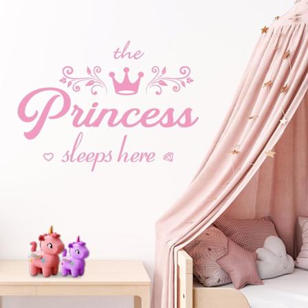 Prinsesse Vægstikker, Pink Krone Vægstikker til Børneværelse, Pigebørneværelse Vægsticker Dekoration, Aftagelige og Klæbende