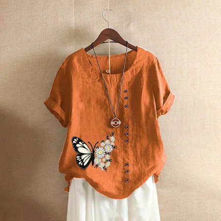 Dameklær Bomull Lin Streetwear Sommer Y2k Topper Vintage Mote T-skjorte Casual Skjorter for Dameklær Elegante T-skjorter