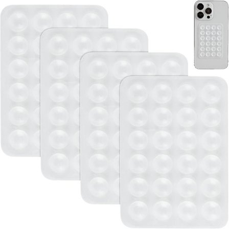 4 stk. silikone telefonholder med sugekop, skridsikker, med selvklæbende spejlholder på bagsiden, kompatibel med iPhone- og Android-telefoncovers.