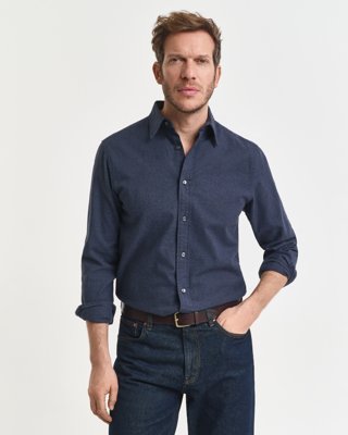 GANT - Melert flanellskjorte i regular fit til herre dark indigo melange
