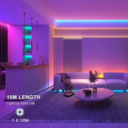 10M LED-slinga (1*10M), RGB LED-slinga Flerfärgad LED-lampa, med 44-knapps App Fjärrkontroll, Synkronisera med Musik, för Dekoration, Bar, Bröllop, 