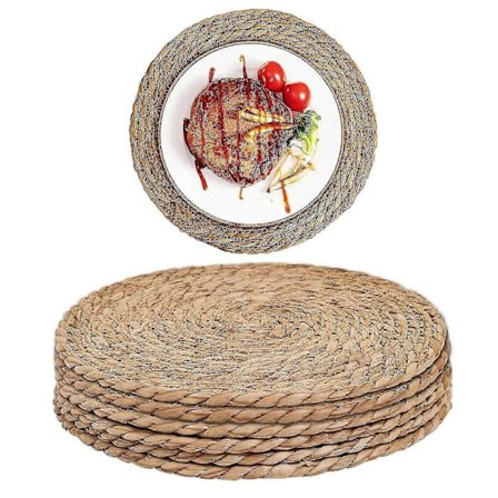 Set med 6 handgjorda bordstabletter för matbord - 35 cm, vävd halm