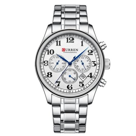 Curren analog herrklocka – silver/vit med rostfritt stålarmband
