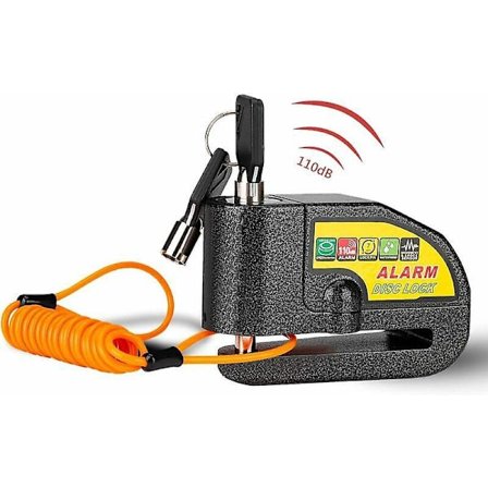 Motorcykel Anti-tyveri Alarm Skivebremse Lås - 110db, 2 Nøgler, 1.5m Kabel, 1 Taske