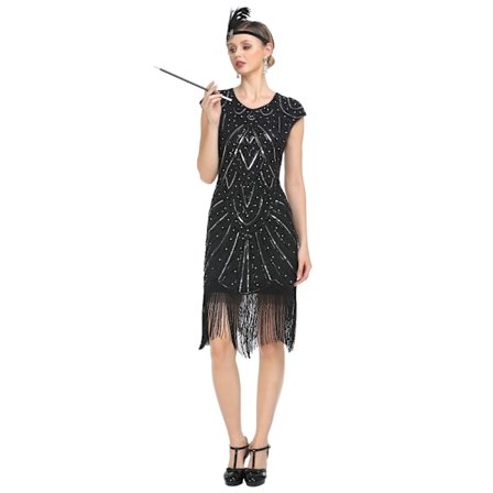Vintage Flapper Kjole fra 1920'erne til Kvinder Krystalperle-frynset Great Gatsby Kjole Rosa Pink