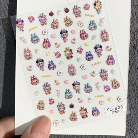 Kawaii Labubu Neglekunst Klistremerker Relief Diy Håndbok Materiale M
