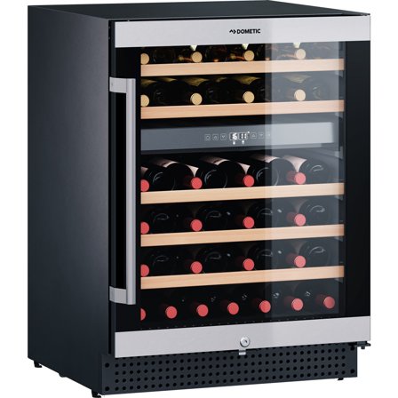 Dometic C46B viinikaappi 2 lämpötilavyöhykettä, 46 pulloa, musta/ruostumaton teräs