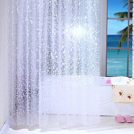 Hvidt gennemsigtigt bruseforhæng, vandtæt, 100% Peva med kroge, stof, klart, 120x200cm