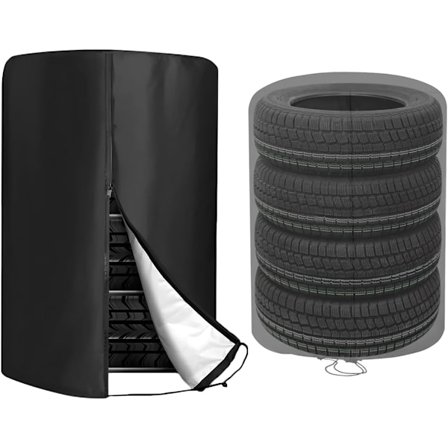 Dæk Opbevaringsdæksler, Universal Dæk Dæksel til 4 Dæk Beskyttelsesdæksel, Bil Reservehjul Dæk Opbevaringspose Etui Beskytter (Sort)