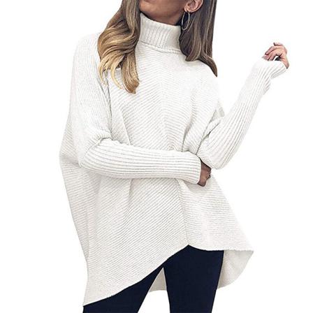 Dam Warm Longline Oregelbunden Fåll Stickade Tröjor Med Hög Hals