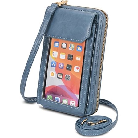 Liten axelväska med pekskärmsfönster Liten axelväska Dam plånbok PU läder Mobiltelefonväska med kortplats och justerbar axelrem