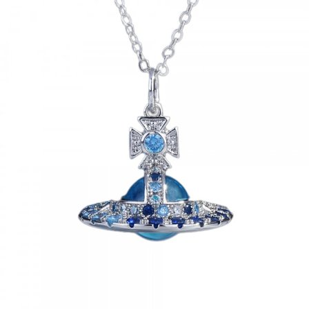 Enkel blinkende diamant Saturn full diamant perle kragebeinskjede legering gull sølv planet halskjede liten designfølelse par