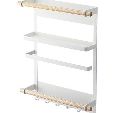 Kjøkken Kjøleskap Magnetisk Hylle Enkel Hengehylle i Jern Sidevegg Oppbevaringsstativ med Papirhåndkleholder Stor Hvit