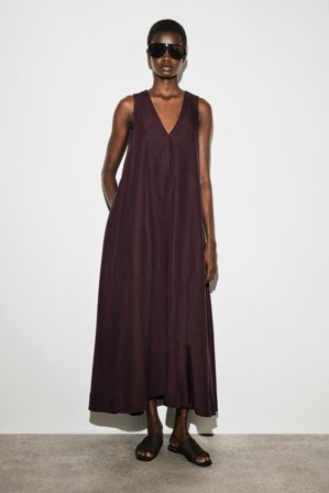 COS Women's A Line Linen Blend Maxi Dress in Red
