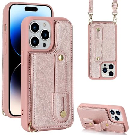 För Iphone 14 Pro Handledsrem Kickstand Armband Phone case Pu Läderbelagd TPU- cover