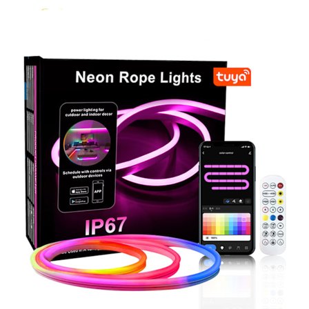 RGB-striplys indendørs udendørs LED-strip neon flex reb lys (EU-kontakt), musiksynkronisering, IP67, fjernbetjening og app-styring 10M