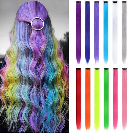 12 stk. Fargede Røde Hårextensions Rett Multicolor Clip In Hårextensions Fargerike 20 Tommer Regnbue Hårextensions For Barn Damegaver Halloween