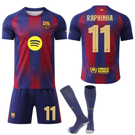 2025-2026 Barcelona Champions League Ny Fodboldtrøje med Strømper No.11 Raphinha