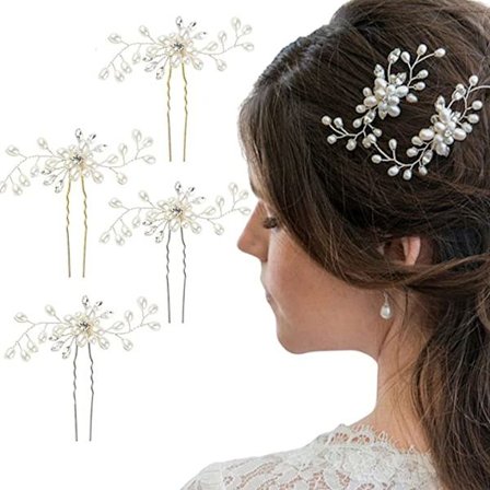 Helmiäisrhinestone-hiusneula (4 kpl), morsiushiusneula, naisten hiusneula