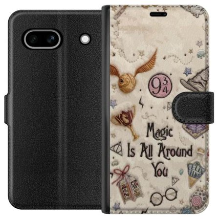 Kompatibelt Plånboksfodral till Google Google Pixel 7a Broderad magisk illustration med symboler, citat och fantasivärld inspirerad av sagor som ska