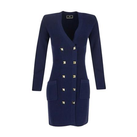 Elisabetta Franchi Double-Breasted Frakke Kjole With Studded Buttons Blå, Dame
