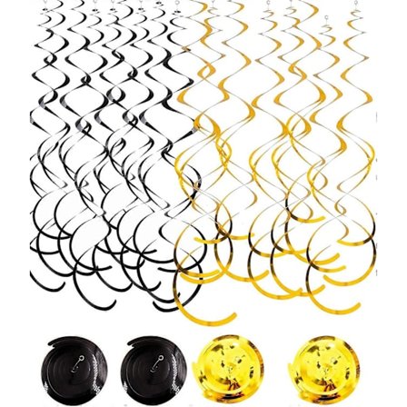 30 st Guld och Svart Party Party Virveldekorationer Folievirvel Hängande Dekoration Plaststreamer