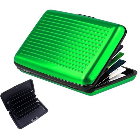 Aluminium Kreditkortshållare, Anti-RFID Plånbok, 6 Kortplatser för Män och Kvinnor (Grön)