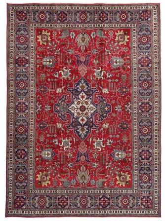 Täbriz Teppich Handgeknüpft 253X350 Dunkelrot/Schwarz Persien