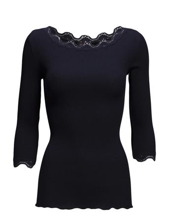 Silk T-Shirt Boat Neck Regular W/Vi Blue Rosemunde