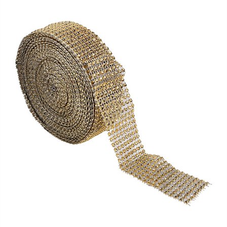 10 Yards Diamantnettbånd Bryllupskaker Lys Vikling Rhinestone Krystall Gull