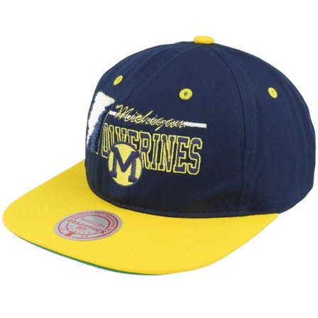 Mitchell & Ness - College Blå snapback Keps - Michigan Wolverines Varsity Letter Blue/Yellow Snapback @ Hatstore