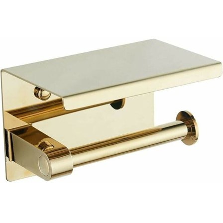 Guld Toiletpapirholder 304 Rustfrit Stål Toiletpapirholder med Hylde Vægmonteret Toiletpapirholder til Badeværelse (Guld)