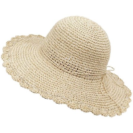 Solhat til kvinder med bred skygge, solhat med UV-beskyttelse, sommerhat, foldehat til strand og fritid, beige