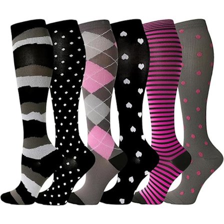 Kompressionsstrømper til Kvinder Mænd, 6 Par Høje Flystrømper Kompressionsstrømper Cirkulation Atletisk Støtte Strømper L/XL