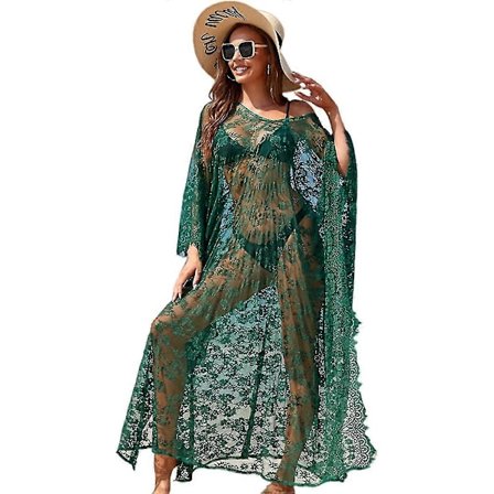 Strandklänning Boho Spets Kimono Plus Size Bikini Morgonrock Baddräkt för Kvinnor Enfärgad