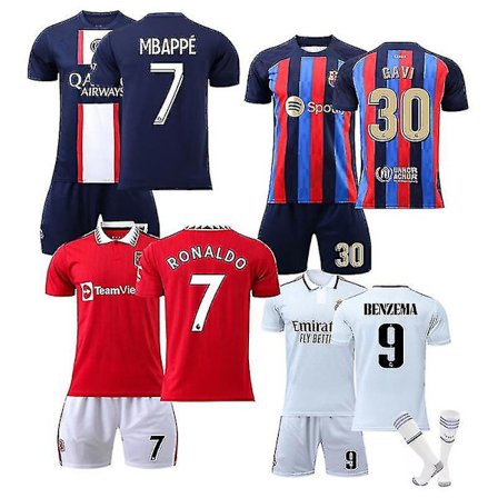 22/23 sesong for barn Fotballdrakt Fotballdrakt Trenings-T-skjorte dress Messi/neymar/ronaldo/mbappe/harland